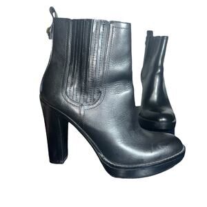 Tory Burch Black Leather Platform Ankle Boots Size 11 High Heel Booties